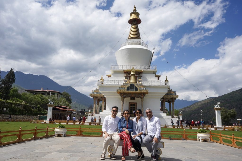 Family in front of National Memorial Chorten on day one of our our 7 day Bhutan Itinerary