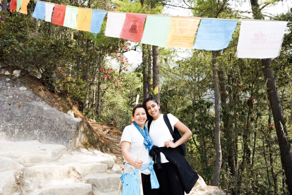 Tourist halfway to Tiger's Nest