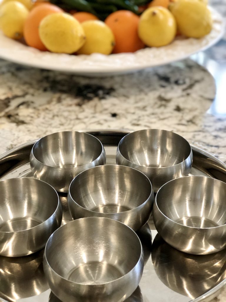 Love these stainless steel bowl from India. Freezer safe and perfect to serve from freezer to table. 